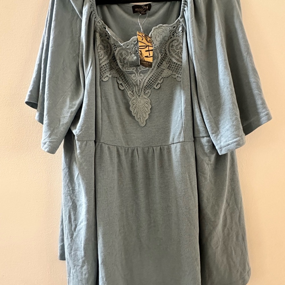 Suzanne Betro Teal Lace Detail Blouse
